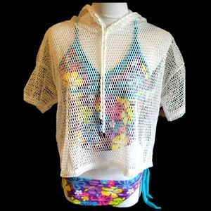 Women Cover-up Hooded White Top, Size L NWOT